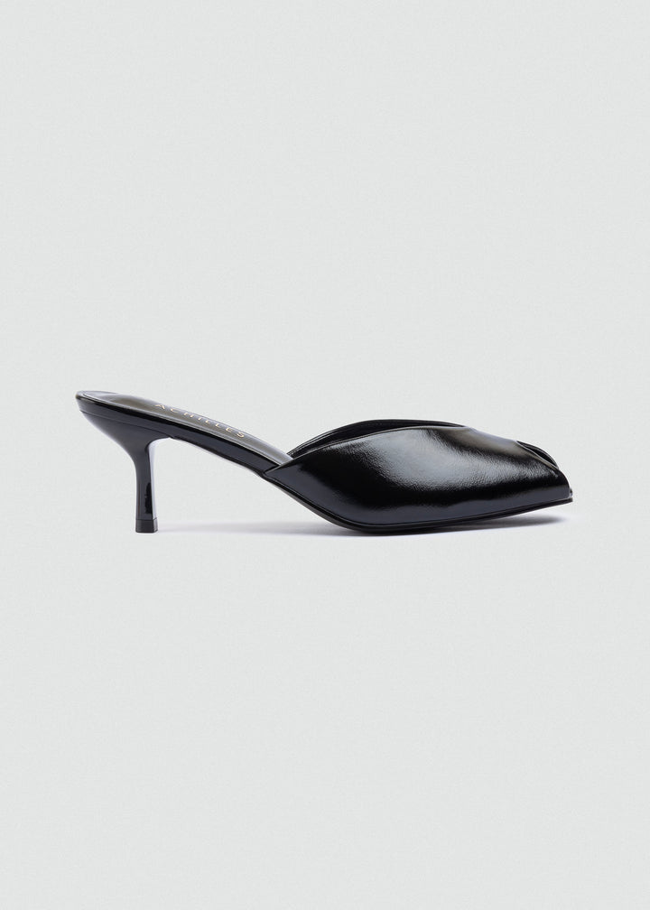 Matte leather V-Cut - Peep-Toe Mules - Black