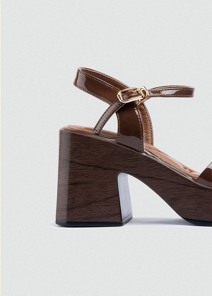 Patent Platform Block-Heel Sandals - Brown