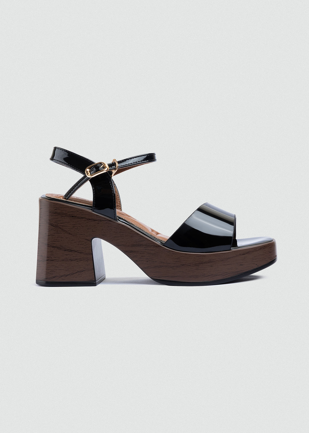 Patent Platform Block-Heel Sandals - Black