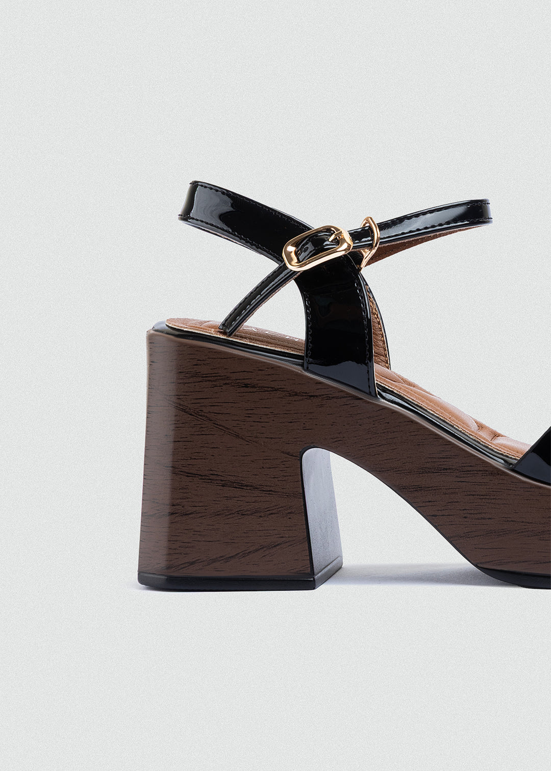 Patent Platform Block-Heel Sandals - Black