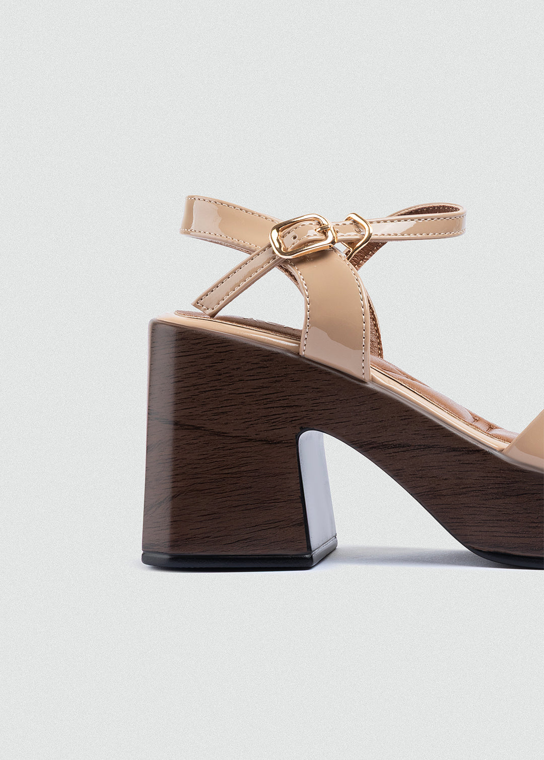 Patent Platform Block-Heel Sandals - Beige