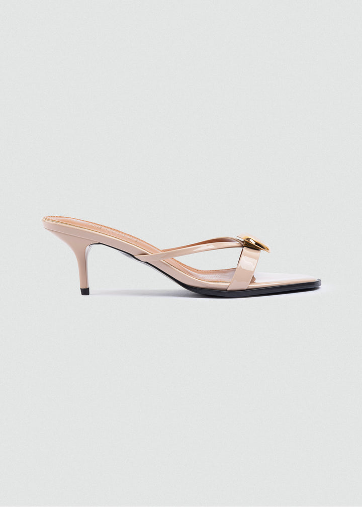Gold Pebble Kitten-Heel Sandals - Beige