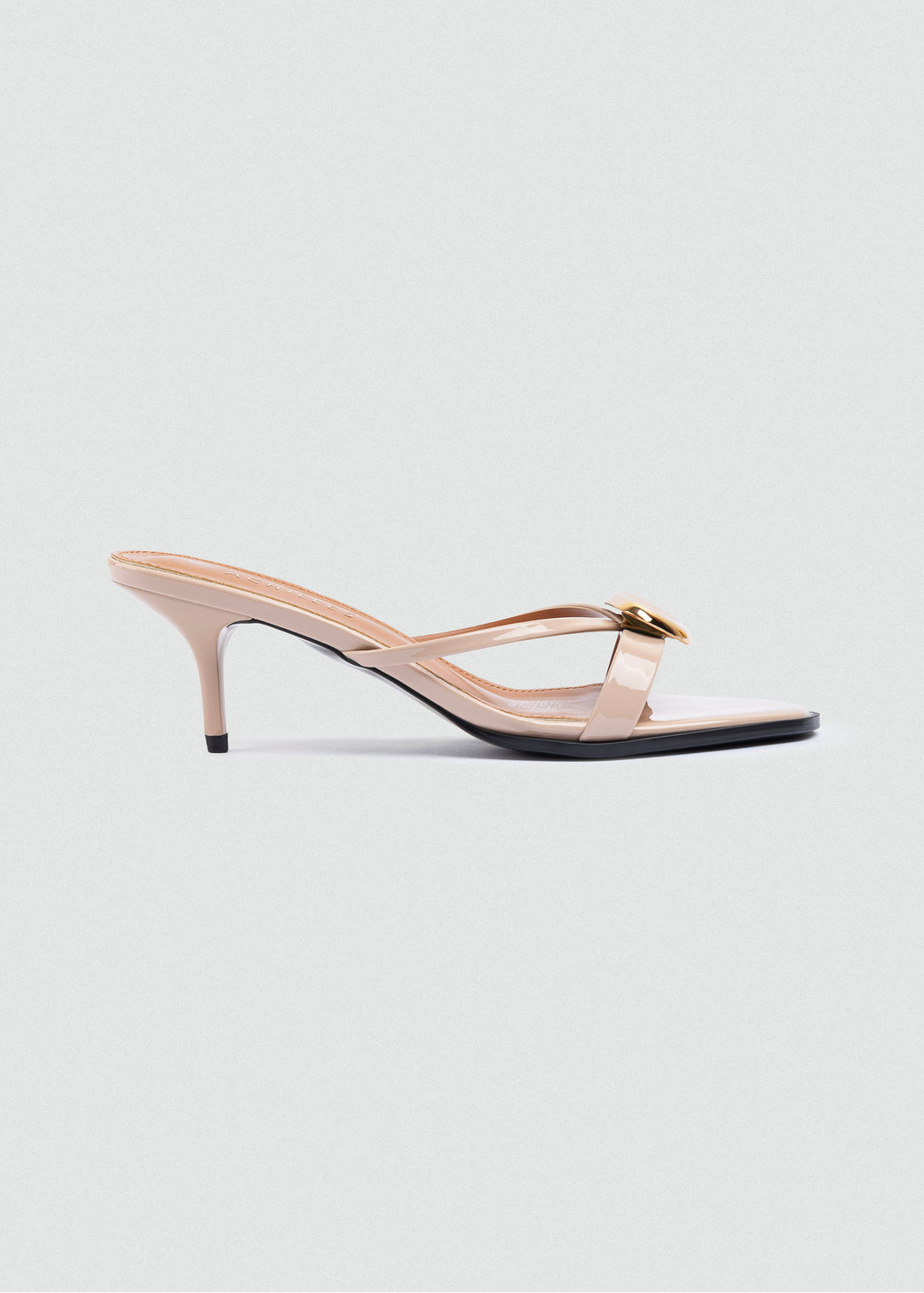 Gold Pebble Kitten-Heel Sandals - Beige