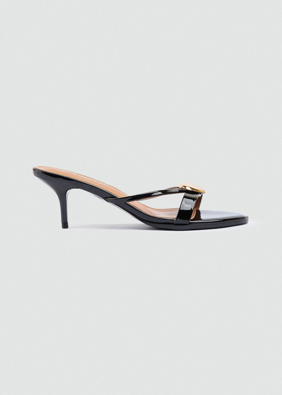 Gold Pebble Kitten-Heel Sandals - Black