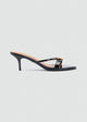 Gold Pebble Kitten-Heel Sandals - Black