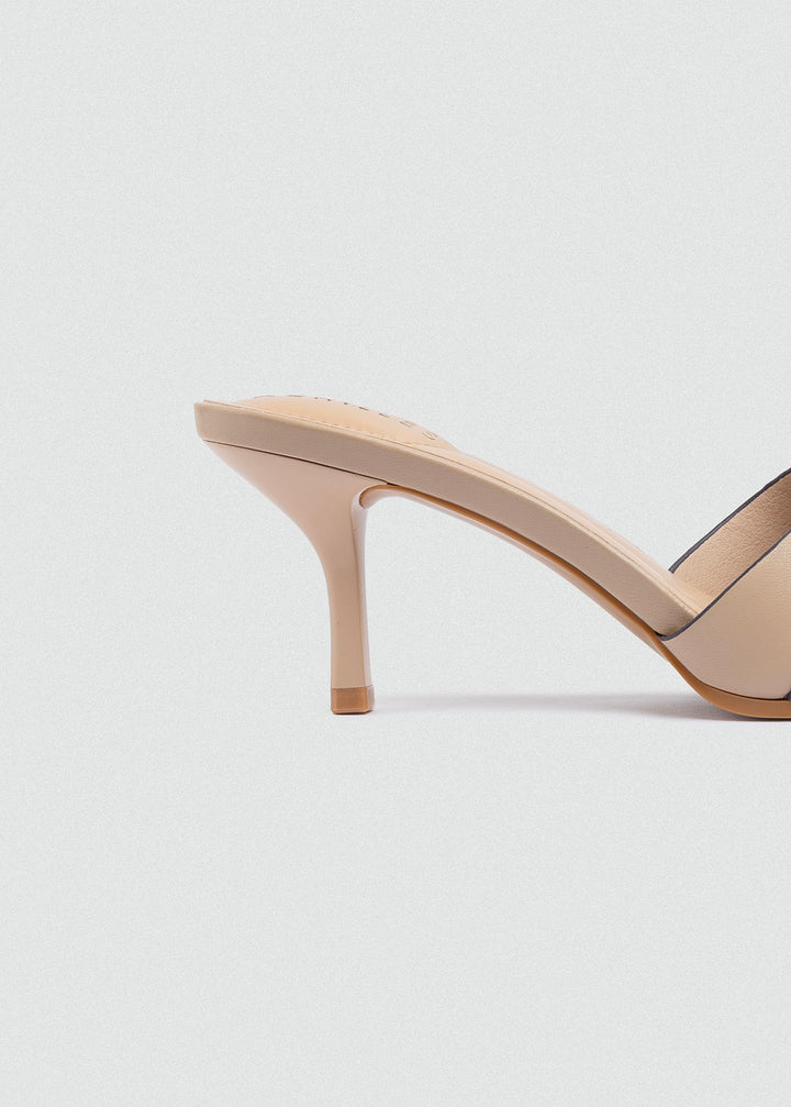 Wide-Band Buckle Slip-On Mules - Beige