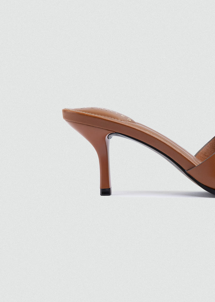 Wide-Band Buckle Slip-On Mules - Brown
