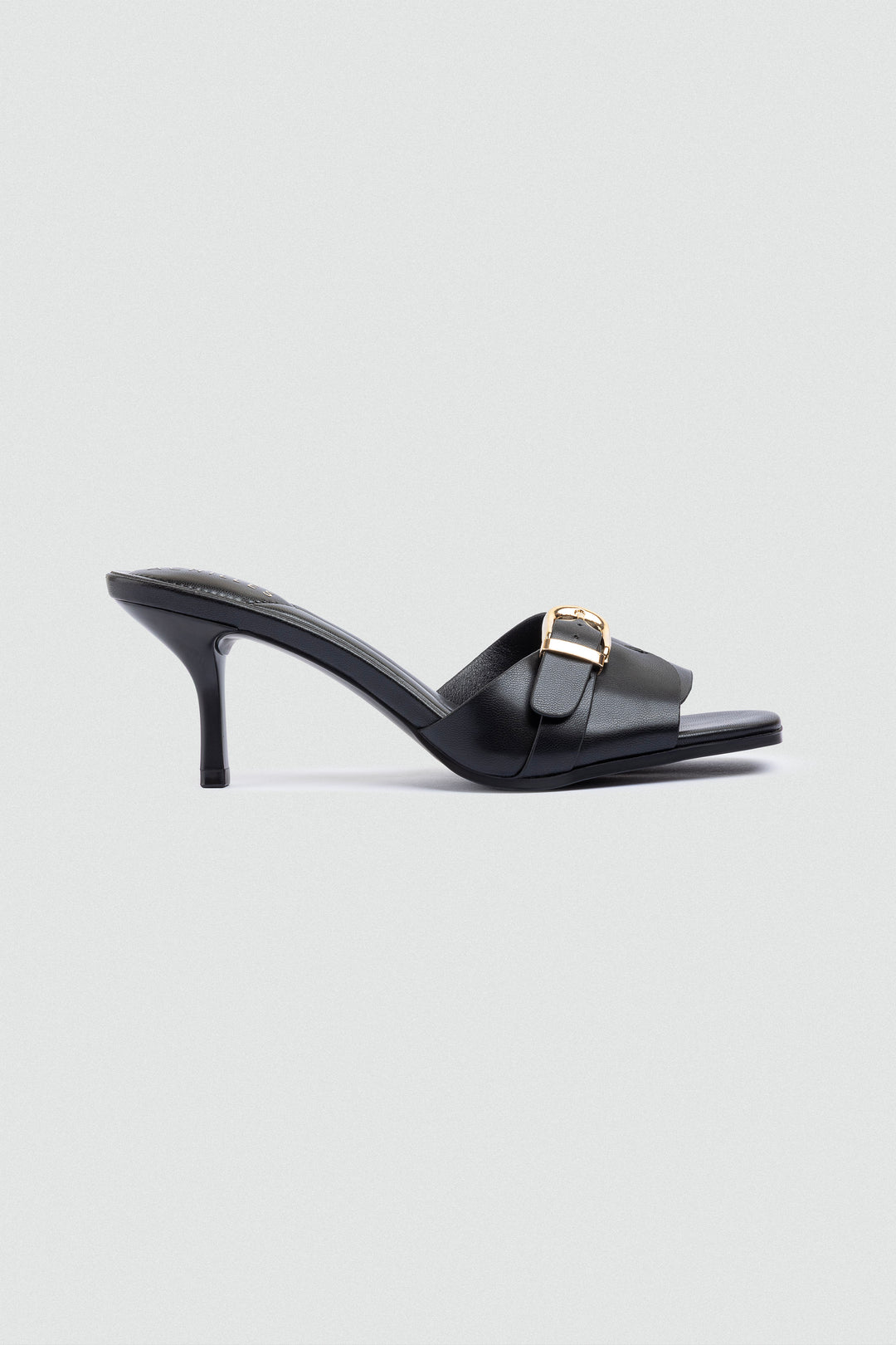 Wide-Band Buckle Slip-On Mules - Black
