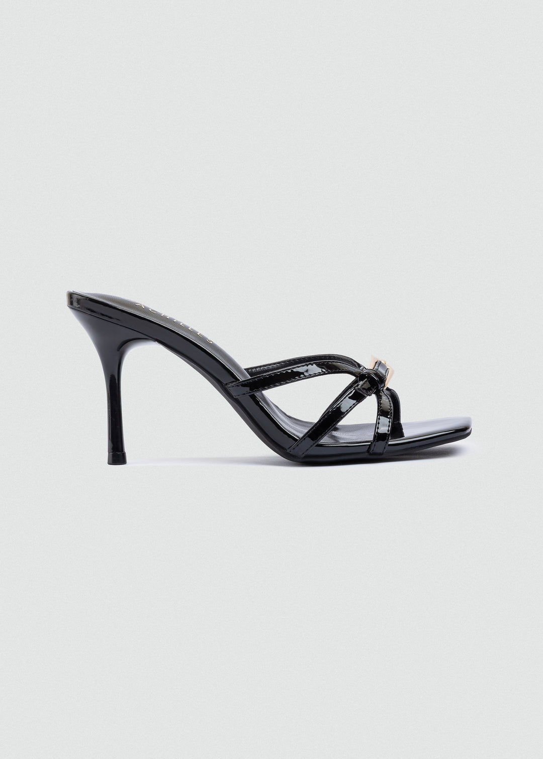 Patent Thin-Strap Buckle Mules - Black