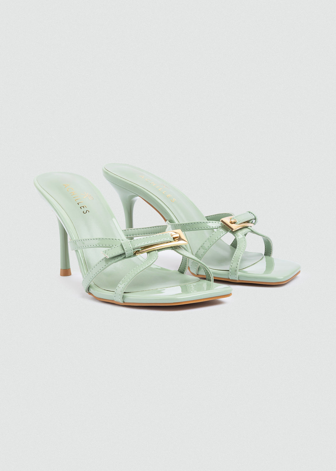 Patent Thin-Strap Buckle Mules - Mint Green
