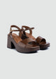 Patent Platform Block-Heel Sandals - Brown