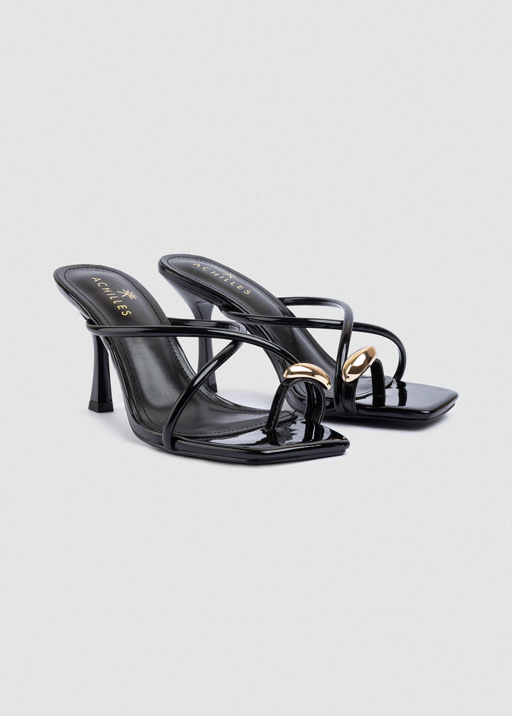 Thong Cabochon Stiletto Heels - Black