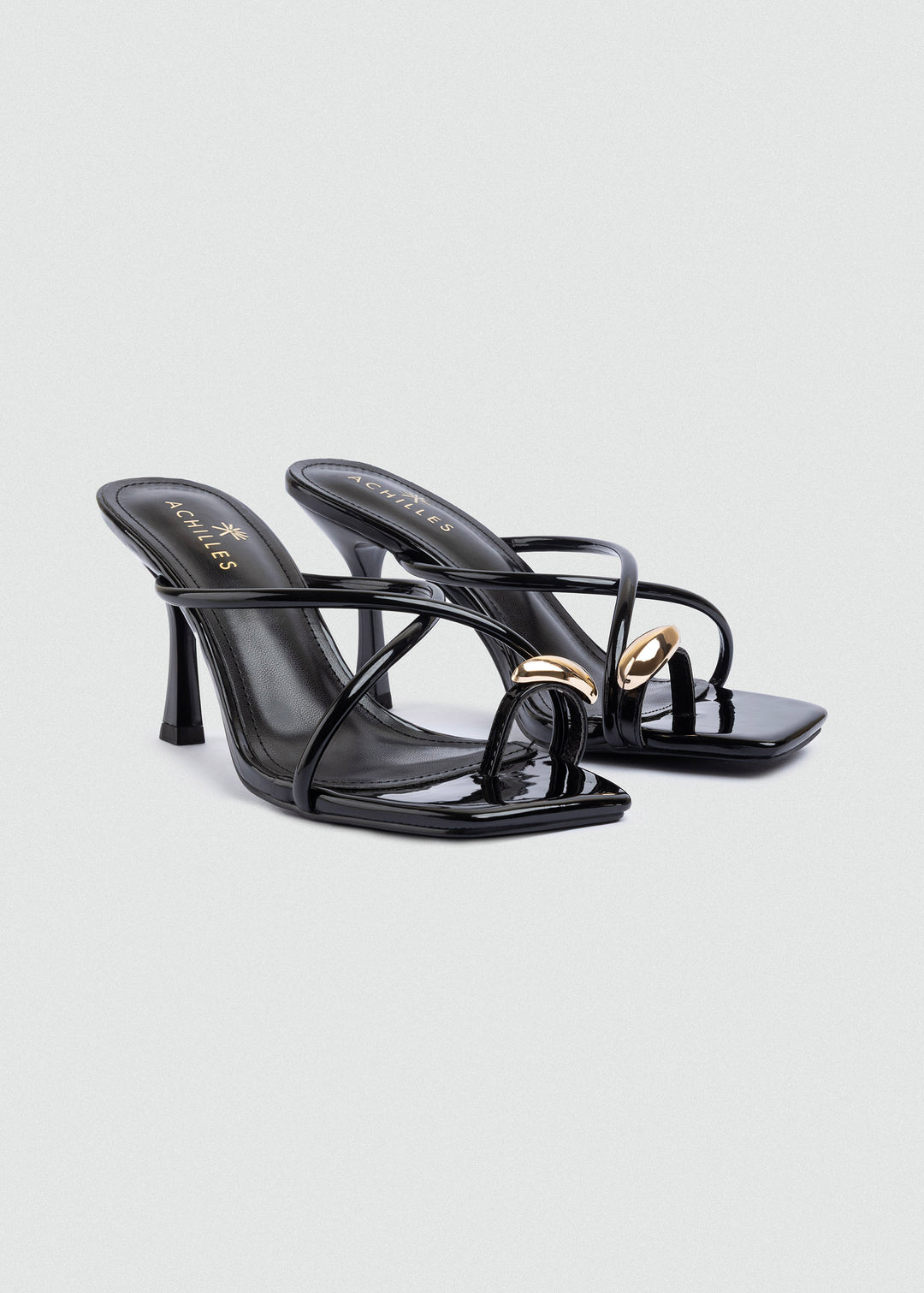 Thong Cabochon Stiletto Heels - Black