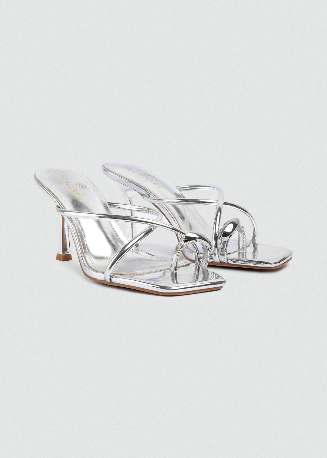 Thong Cabochon Stiletto Heels - Silver