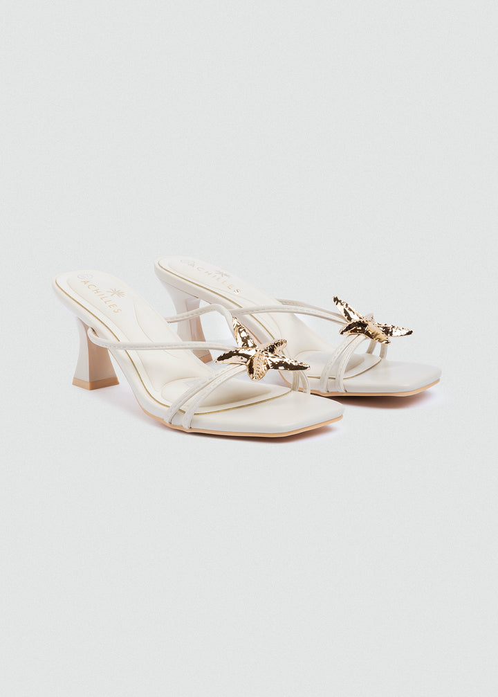 Starfish Charm Strappy Heeled Mules - Off White