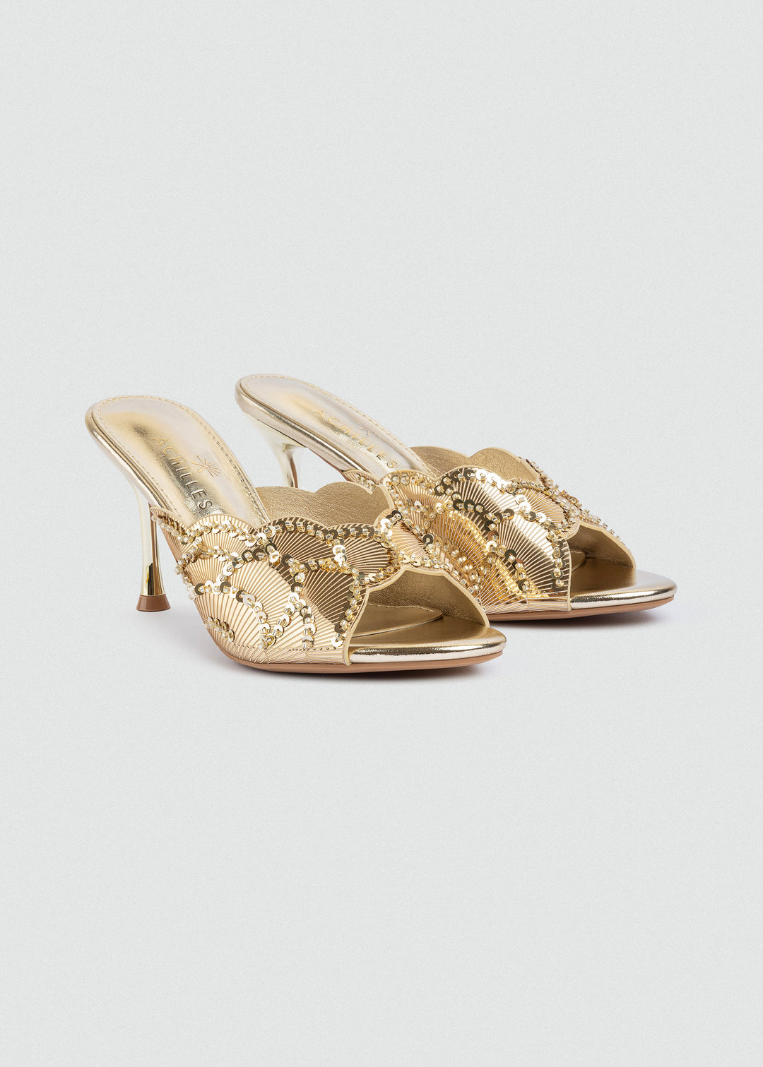 Beaded Lattice Slip-On Mules - Gold