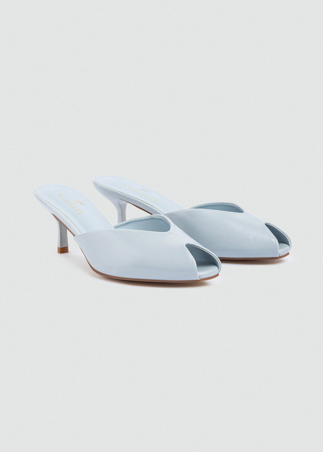 Matte leather V-Cut - Peep-Toe Mules - Baby Blue