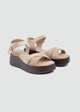 Suede Crisscross Flatform Sandals - Beige
