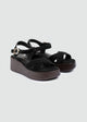 Suede Crisscross Flatform Sandals - Black