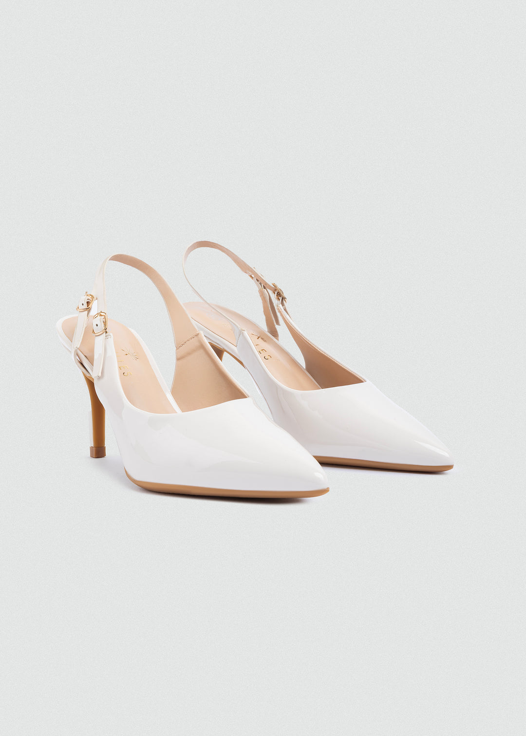 Double-Buckle Patent Slingback Pumps - Beige
