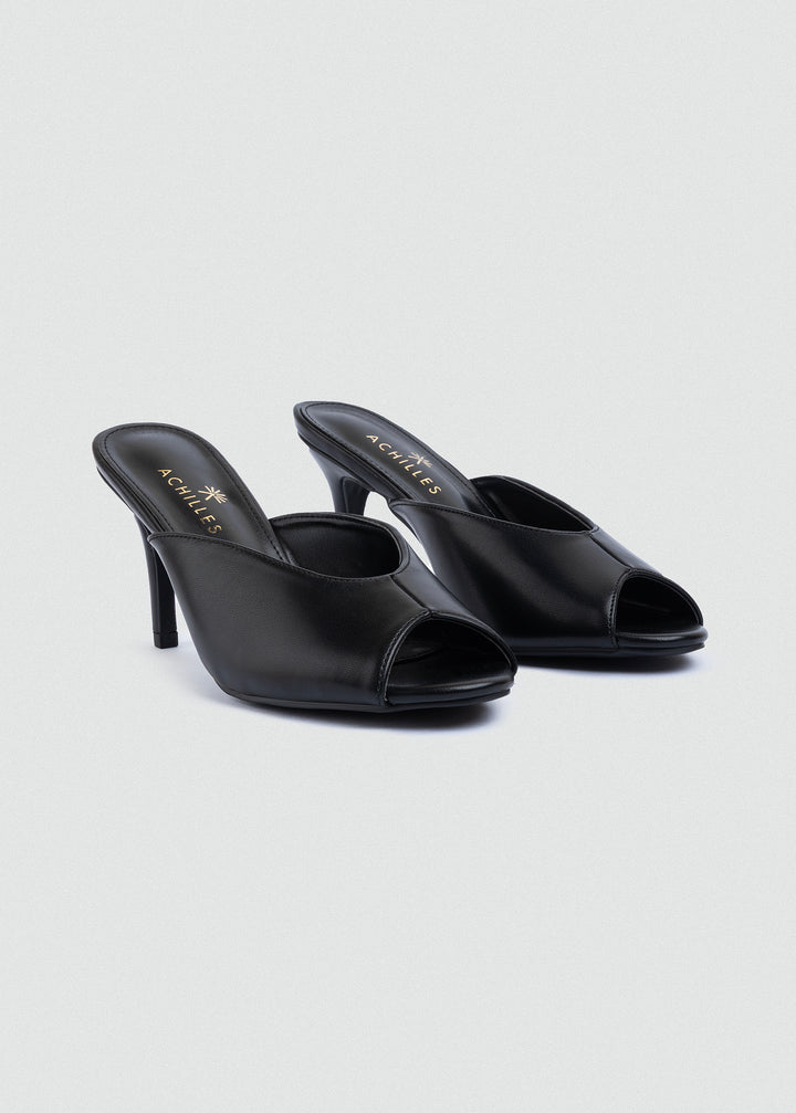 Notched Peep-Toe Slip-On Mules - Black