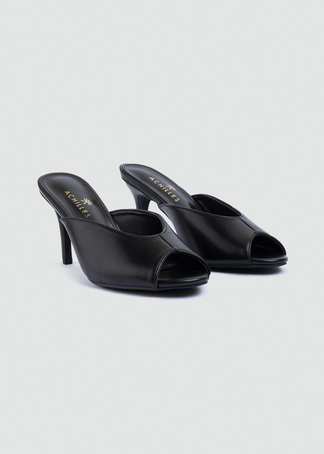 Notched Peep-Toe Slip-On Mules - Black