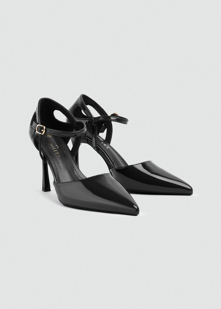 Open-Side Pointed Ankle-Strap Pumps - Black