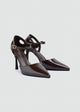 Open-Side Pointed Ankle-Strap Pumps - Brown