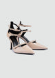Triple-Strap Pointed Patent Pumps - Beige