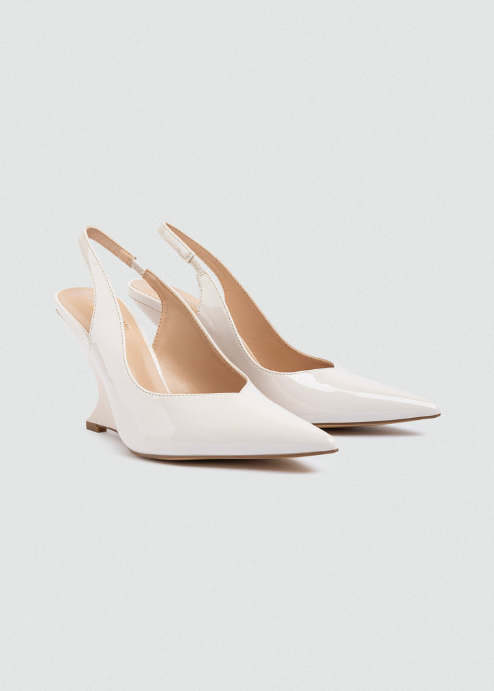 Sculpted Wedge Slingback Pumps - White