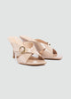 Patent Crisscross Mules with Gold Ring - Beige