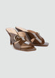 Patent Crisscross Mules with Gold Ring - Café