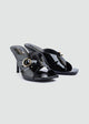 Patent Crisscross Mules with Gold Ring - Black