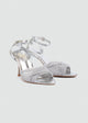 Crystal Knotted Mesh Heeled Sandals - Silver