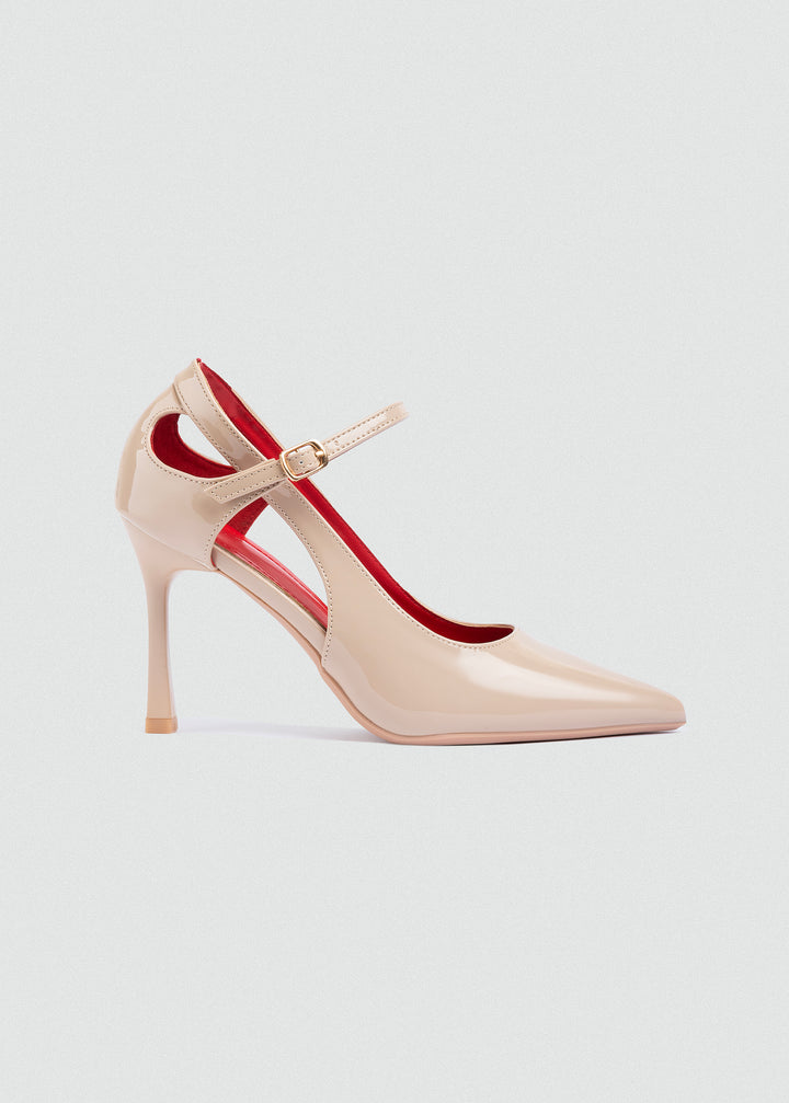 Pointed D'Orsay Ankle-Strap Pumps - Beige