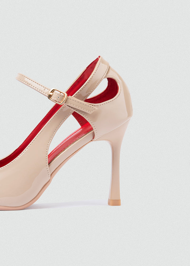Pointed D'Orsay Ankle-Strap Pumps - Beige