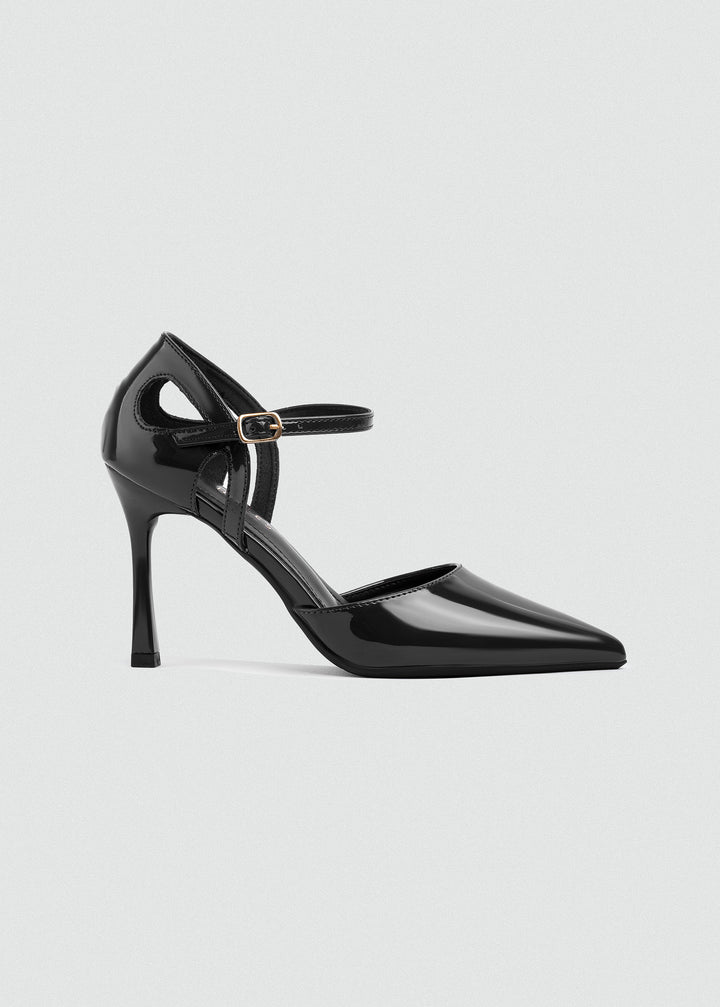 Open-Side Pointed Ankle-Strap Pumps - Black