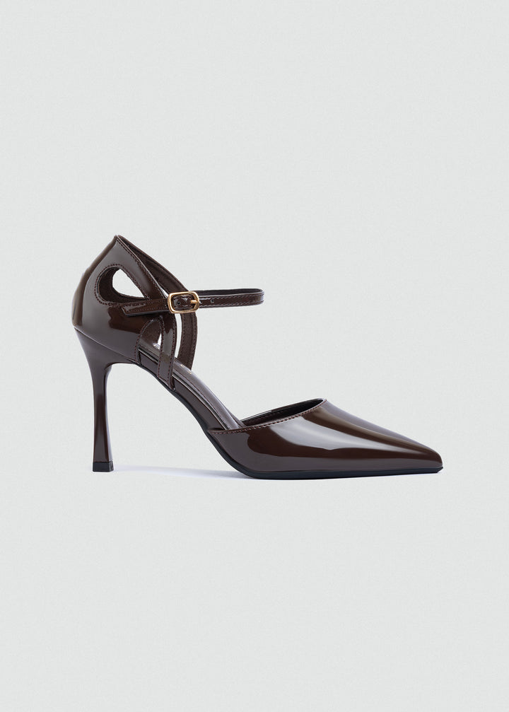 Open-Side Pointed Ankle-Strap Pumps - Brown