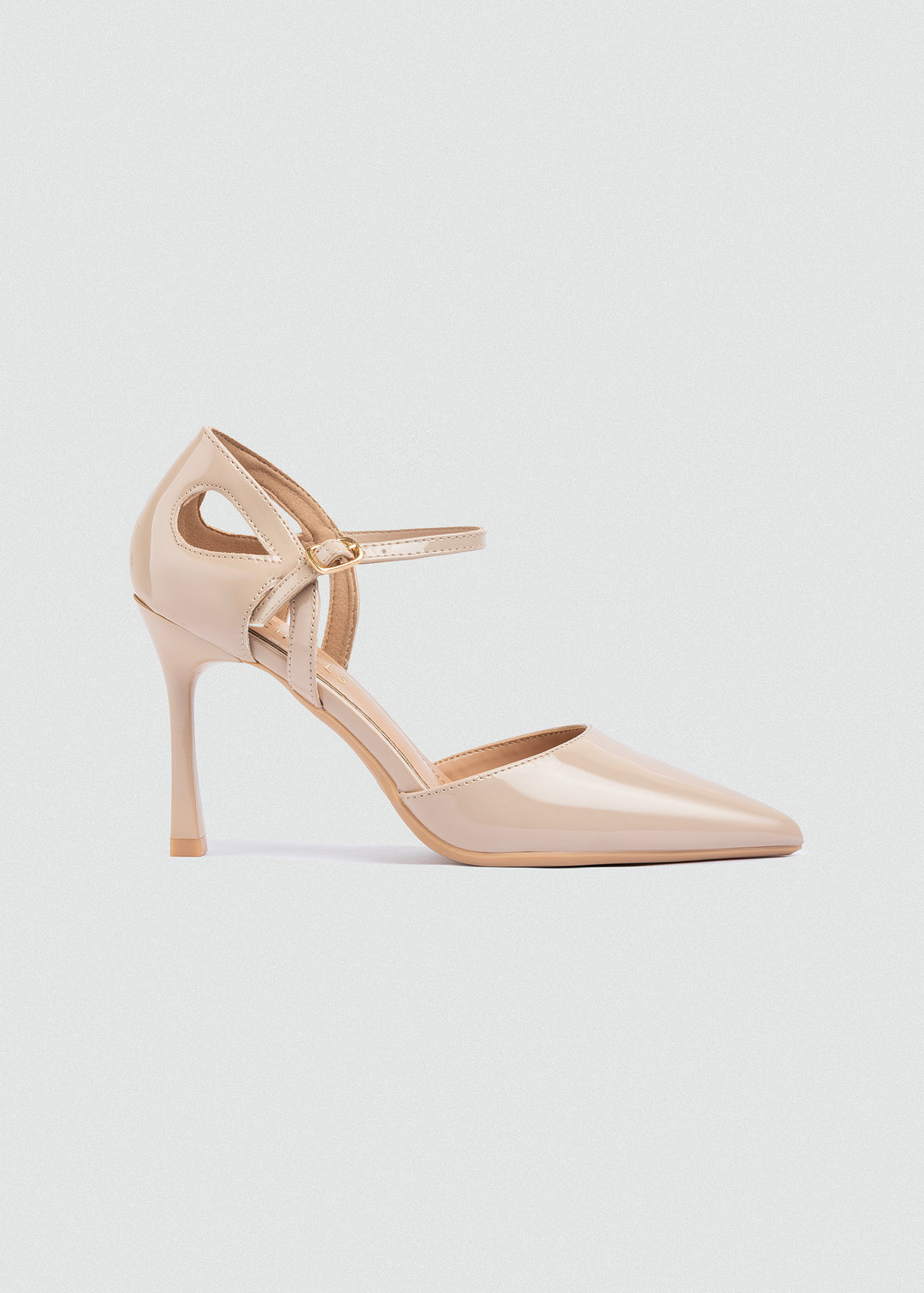 Open-Side Pointed Ankle-Strap Pumps - Beige