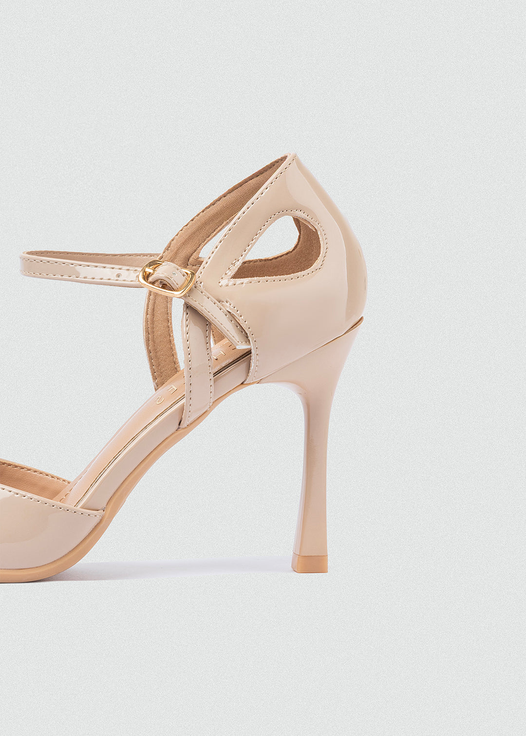 Open-Side Pointed Ankle-Strap Pumps - Beige