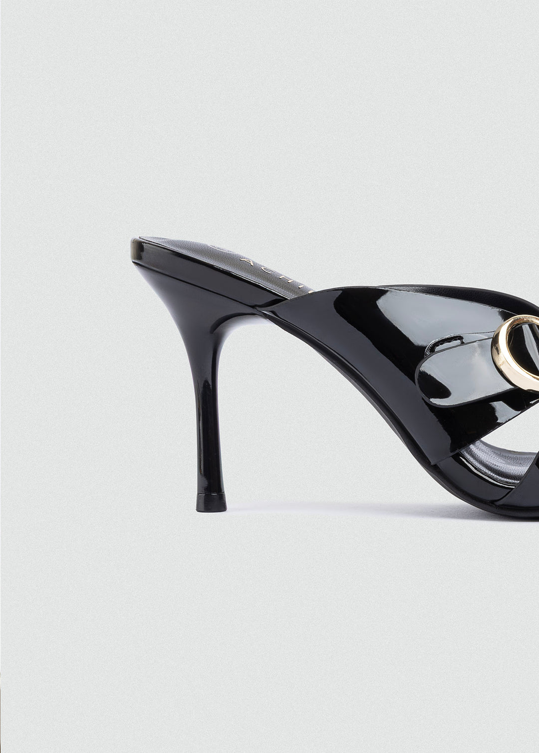 Patent Crisscross Mules with Gold Ring - Black