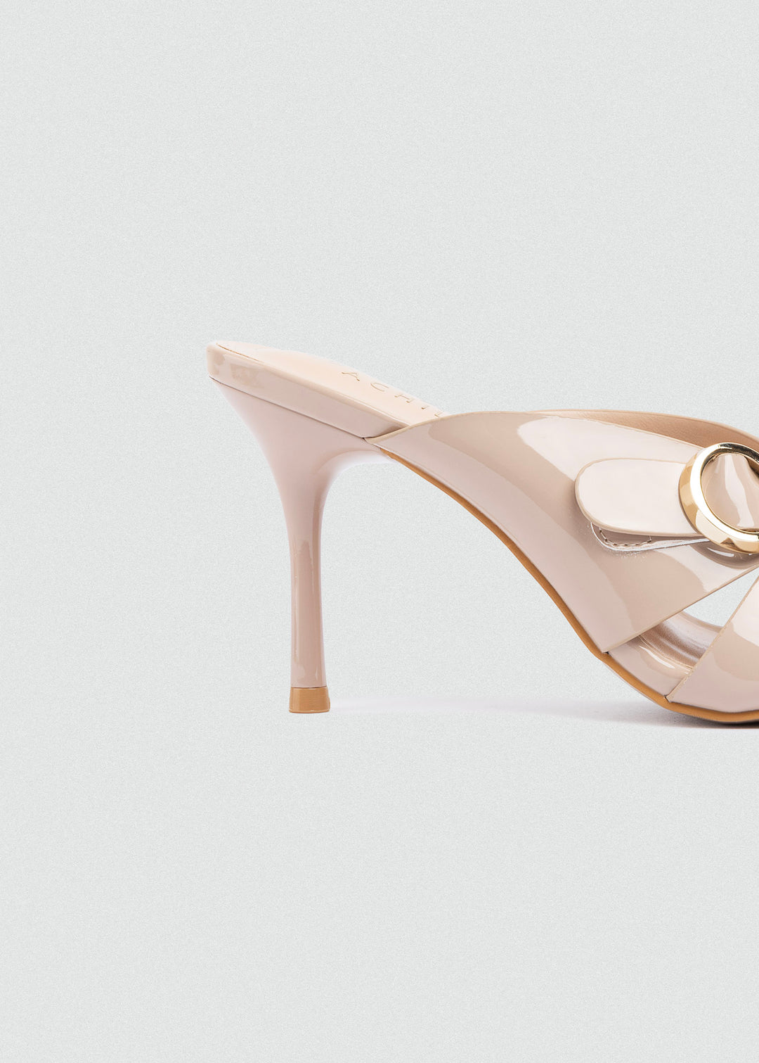 Patent Crisscross Mules with Gold Ring - Beige