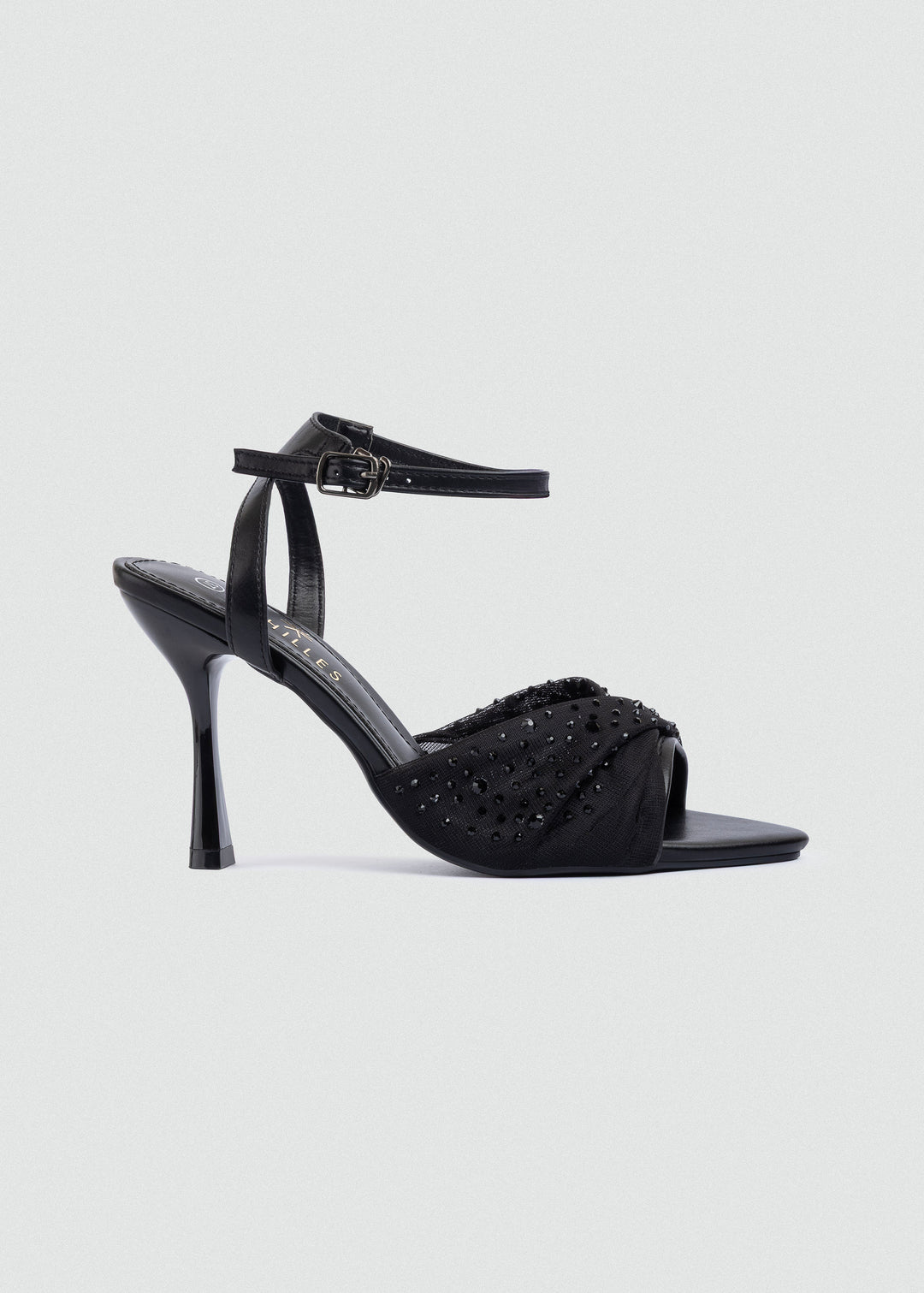 Crystal Knotted Mesh Heeled Sandals - Black