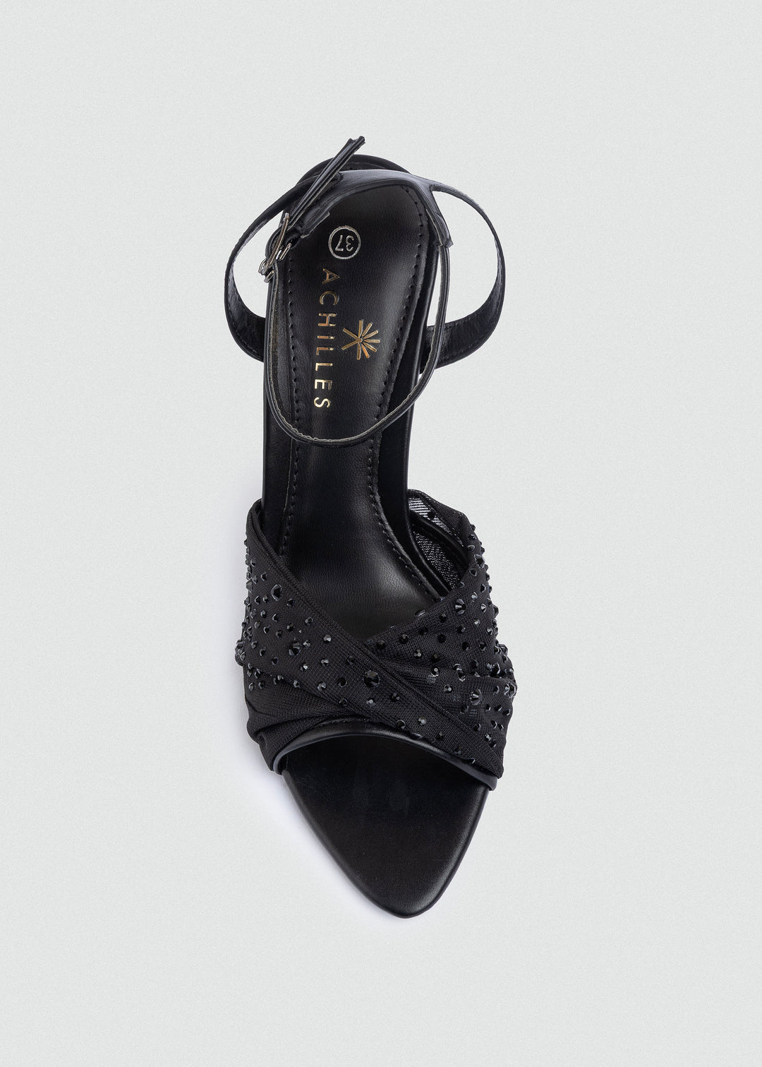 Crystal Knotted Mesh Heeled Sandals - Black