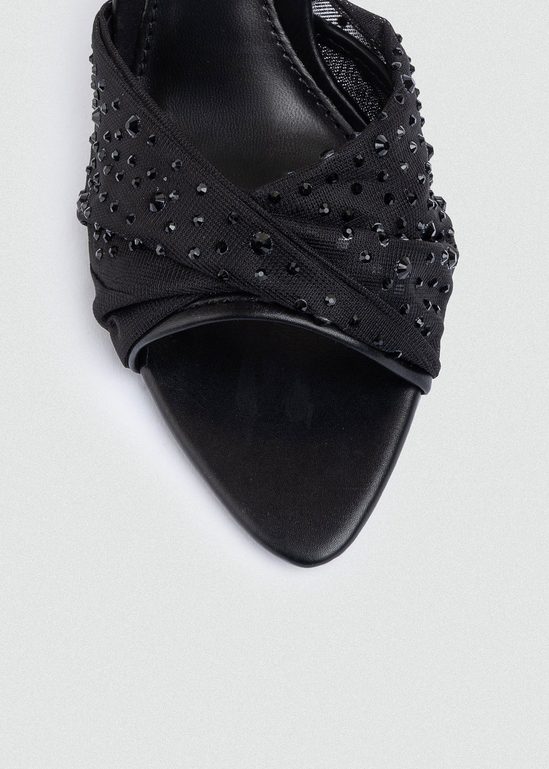 Crystal Knotted Mesh Heeled Sandals - Black
