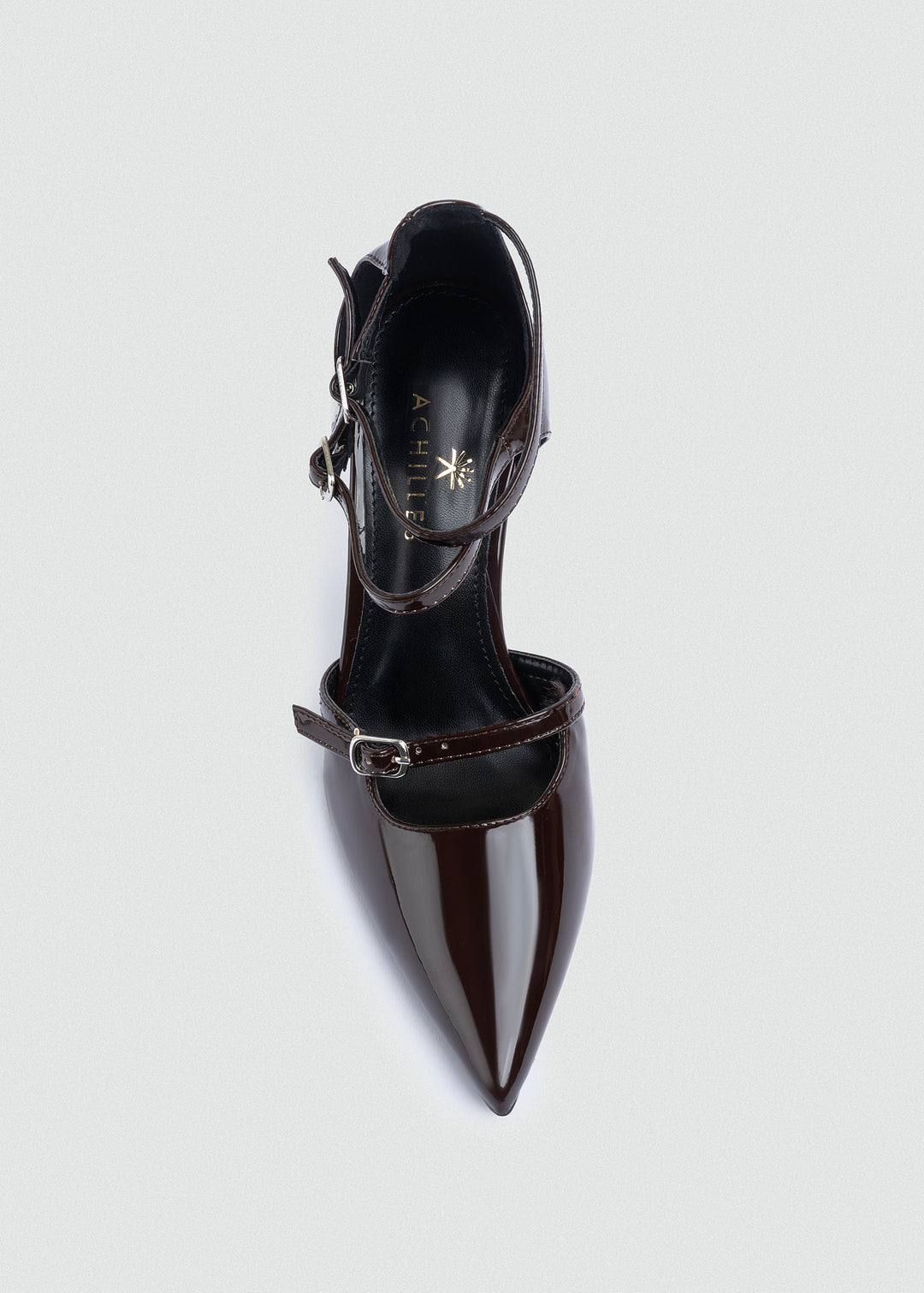 Triple-Strap Pointed Patent Pumps - Brown