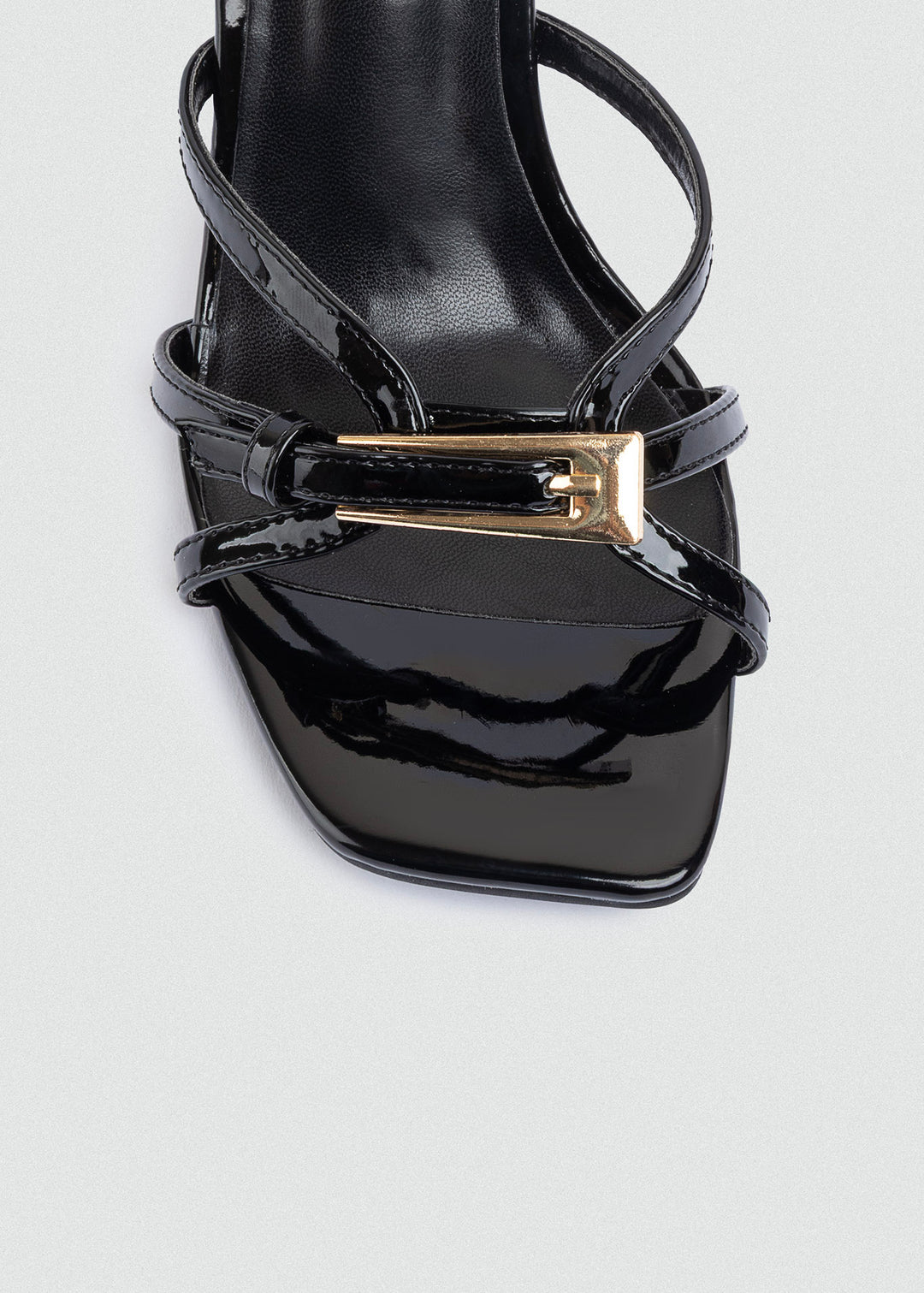 Patent Thin-Strap Buckle Mules - Black