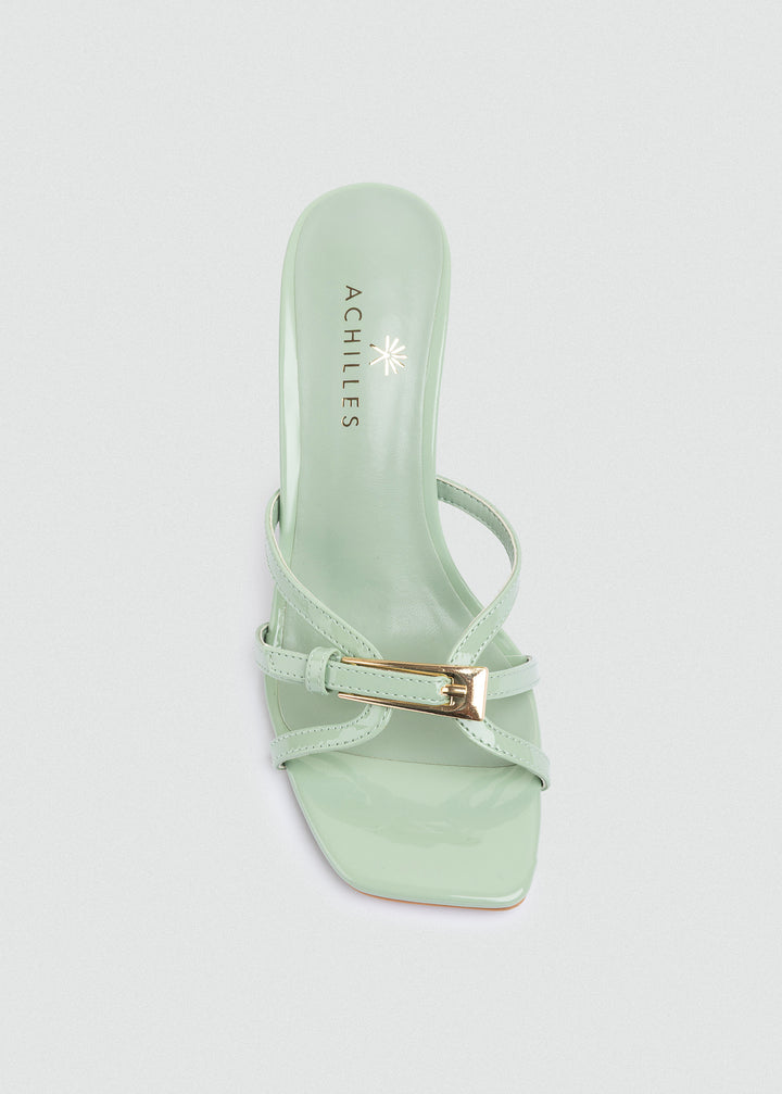 Patent Thin-Strap Buckle Mules - Mint Green