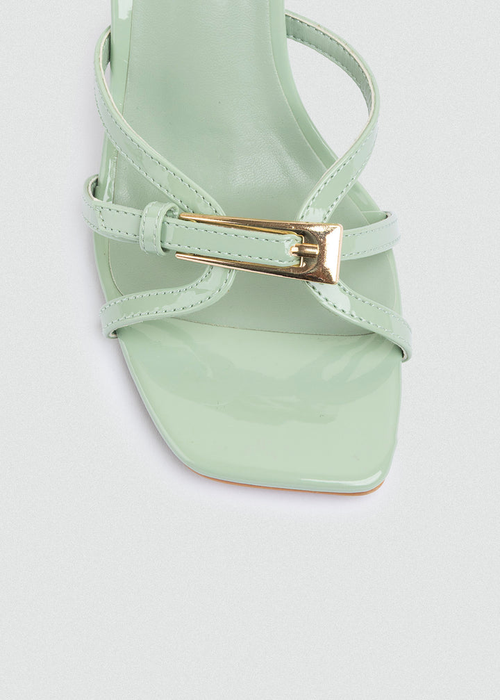 Patent Thin-Strap Buckle Mules - Mint Green