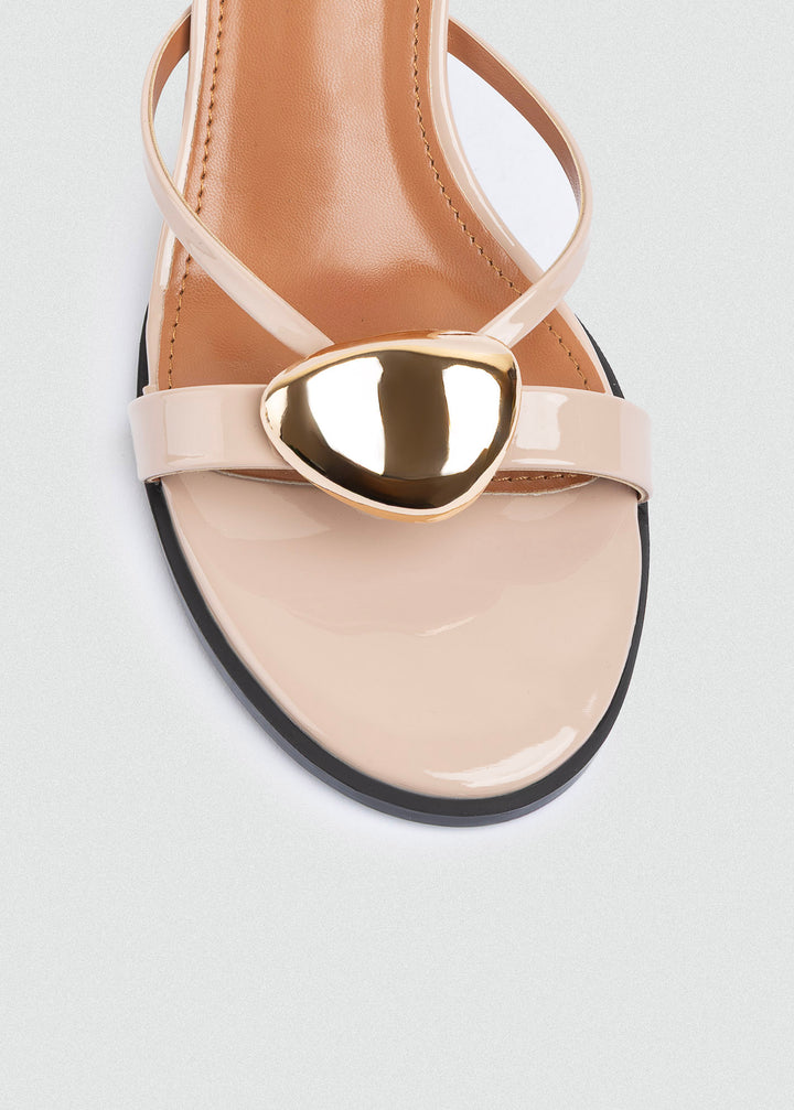 Gold Pebble Kitten-Heel Sandals - Beige